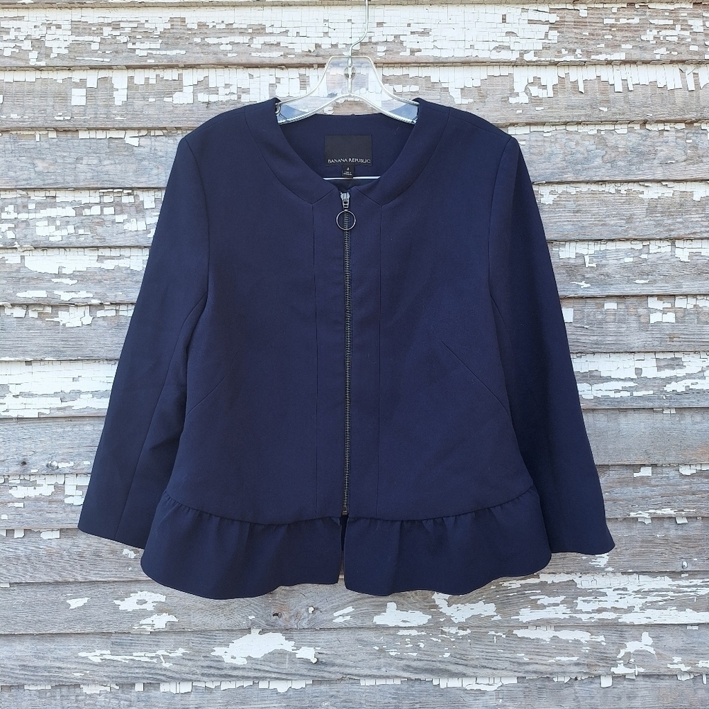 Banana Republic navy blue zip up Peplem blazer jacket Size 8